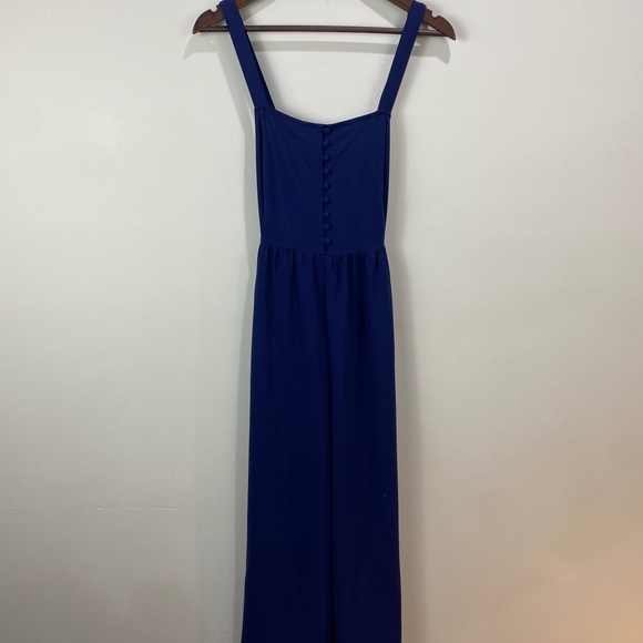 MADEWELL Navy Button Front Smocked Cross Back Jumpsuit Size 2 - Picture 4 of 16
